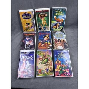 Vintage Disney VHS Lot Bambi Aristocats Jungle Book Mouse Detective Kids Family